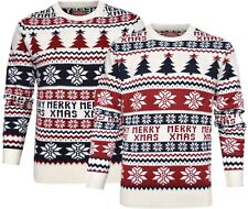 Christmas Knitted Jumper Merry Xmas Tree Fair Isle Aztec Design Pullover Sweater