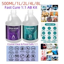 Crystal Clear - Epoxy Resin 500ml 1L 2L 4L 8L Kit - Food Safe Fast Cure 1:1 AB