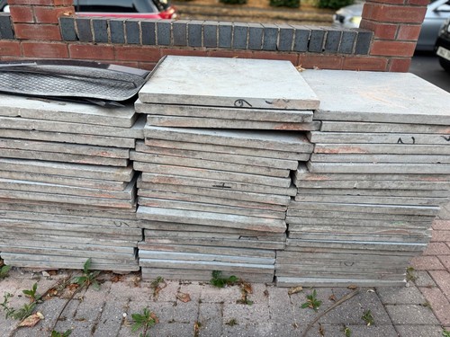 Square grey stone paver slabs - paver,