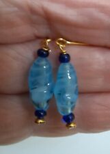 ANTIQUE/VINTAGE Bisque Jumeau Bru Jewellery Blue & White Swirl Doll Earrings