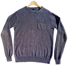 Cedarwood State Knit Jumper Men's UK Size L Navy Blue Crew Neck Sweater Pocket