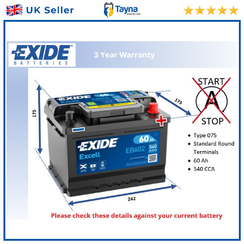 Car battery eb602 - battery, exide