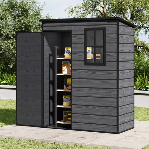 Plastic garden shed grey wood - grey,