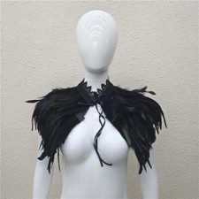 Feather Cape Shawl Shrug Stole Poncho w/Choker Collar Gothic Victorian Natural