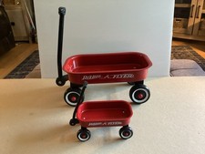 Vtg Lot of 2 Mini Little Toy Metal Steel Radio Flyer Red Wagon 2 Different Sizes