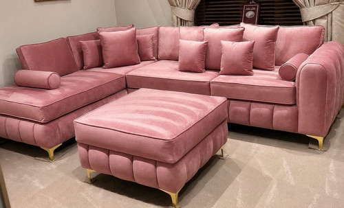 Pink velvet corner sofa - velvet, w/