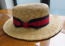 Samuel Windsor - Traditional 100% Straw Boater Hat - Navy & Burgundy Band L / XL