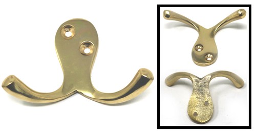 Solid brass double robe hook - solid,