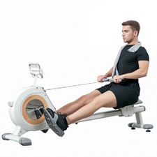 SPORTNOW 16-Level Magnetic Rowing Machine w/ LCD Monitor, White
