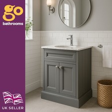 Grey Vanity Unit Bathroom Unit with Traditional Marble Top & Ceramic Sink 60cm