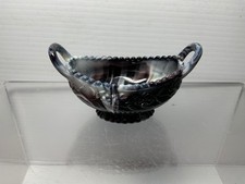 ANTIQUE SOWERBY MALACHITE SLAG GLASS 2 HANDLED OPEN SALT