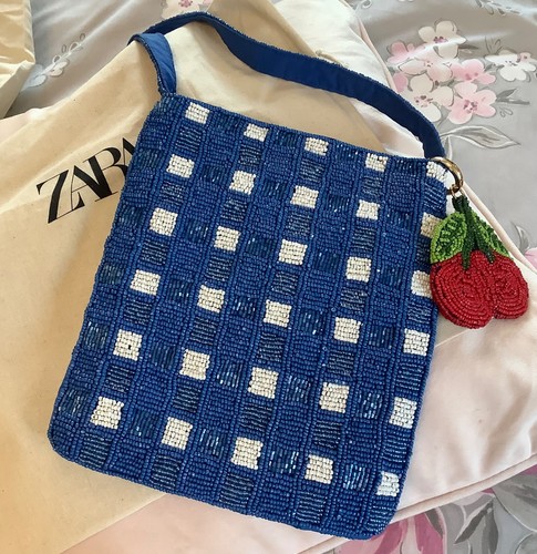 Zara blue beaded bag with