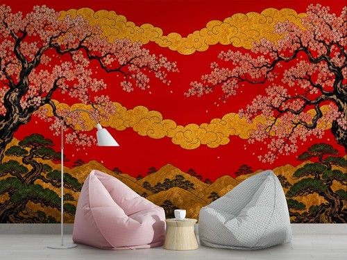 Red cherry blossom - red,