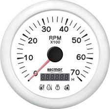 WHITE TACHOMETER 7000 RPM & DIGITAL HOUR METER & 4 LED ALARM OUTBOARD INBOARD  
