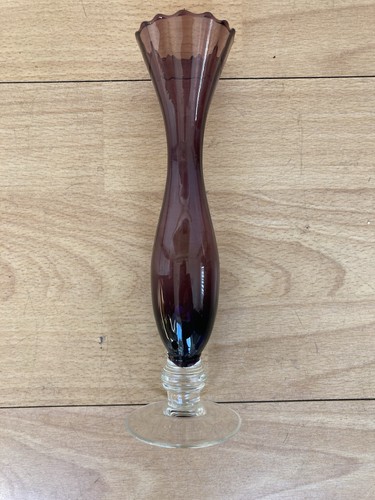 Dark red glass stem vase - glass,