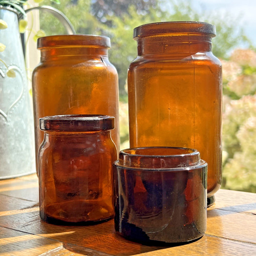 Vintage amber glass jars old - vintage,