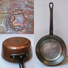 Vintage French Hammered Copper Small Heavy Saucepan Fabrication  Francaise  
