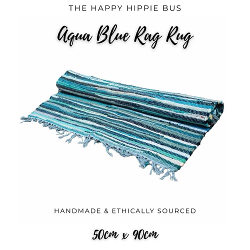 Handmade chindi rag - rug, aqua