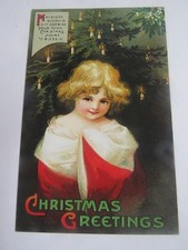 New Nostalgia Print Company Christmas Postcard Little Girl With Tree