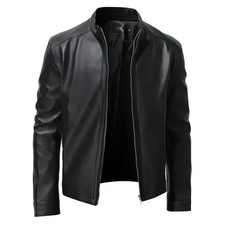 Men's Real Lambskin Leather Jacket Black Slim Fit Biker Casual Cafe Racer Jacket