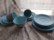 Mixed Lot Vintage Poole Pottery Twintone Sky Blue cups Saucers Side Plates Sugar
