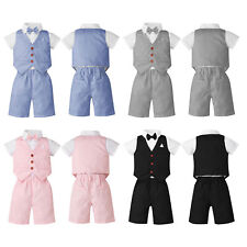 Baby Boys Gentleman Outfit Clothing Set T-Shirt with Bow Tie Suit Vest Shorts