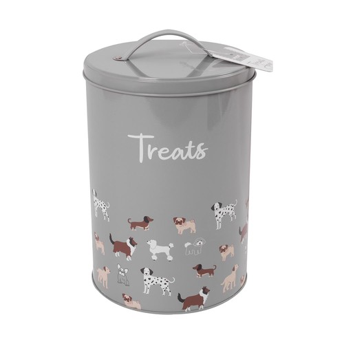 Dog treat tin grey illustrated - treat,