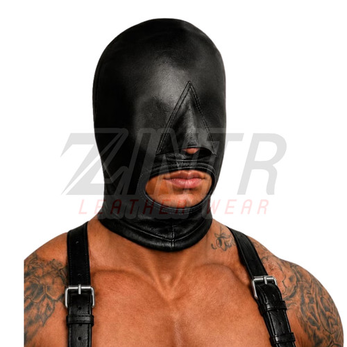 Black leather hood - hood, open