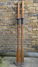 (7) VINTAGE  WOODEN BOAT  OARS - LEATHER COLLARS -  167CM
