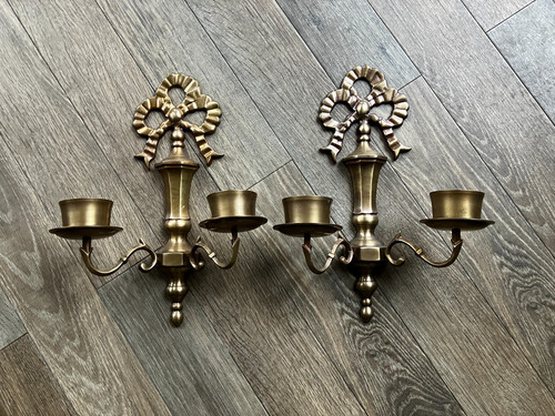 Two wall mounted brass - , candle