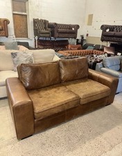 Halo Timothy Oulton Brown Real Leather Two Seater Sofa
