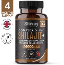 Shilajit 16000mg with Ashwagandha, Lions Mane, Turmeric, Pepper - 120 Vegan Caps