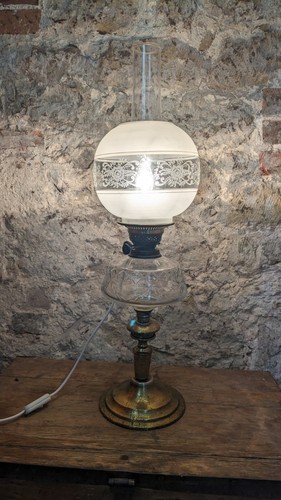 Antique brass and glass oil - brass,