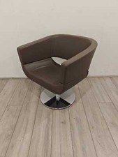 Allermuir Lola Tub Chair, Real Light Brown Leather, Chrome Trumpet Base