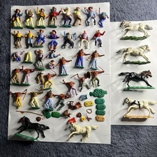 Vintage BIG Lot Of Timpo Toys Cowboys Indians Western Figure horses accessories 