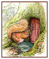 Beatrix Potter Squirrel Nutkin Knocks Door Counted Cross Stitch Chart Pattern
