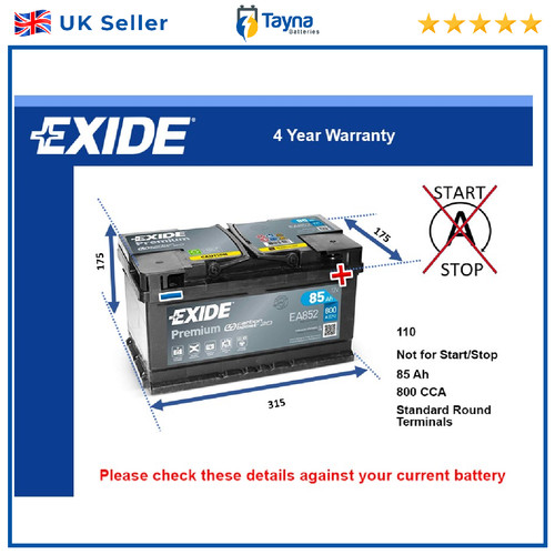 Car battery ea852 exide - car,