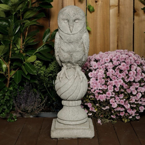 Cast stone owl garden - stone, statue