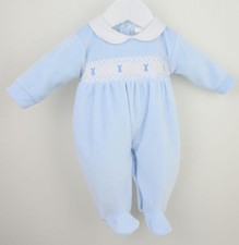 Pex Spanish Baby Boy clothes bunny velour smocked sleepsuit baby grow small size