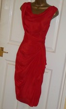 Phase Eight red ruched pencil wiggle party cocktail evening dress size 10 Xmas