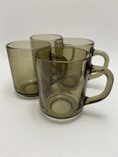 Vintage Arcoroc France Smoked Brown Glass Mug Set of 4