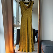 Long Zara dress satin golden yellow sleeveless open back Size L New with tags