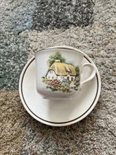 Vintage Brendan Erin Stone Irish Thatched Cottage Tea Cup + Plate