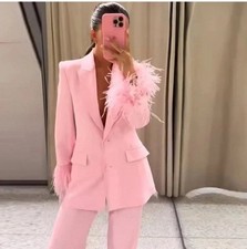 ZARA WOMAN NEW SS25 FEATHER CUFF BLAZER JACKET PINK 3419/324/401 SIZE XS