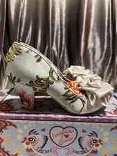 Irregular Choice Euro 40 Pale Blue and pink “Yolanda” Floral Heels With Bows