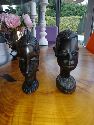 Pair vintage hand carved - 6",