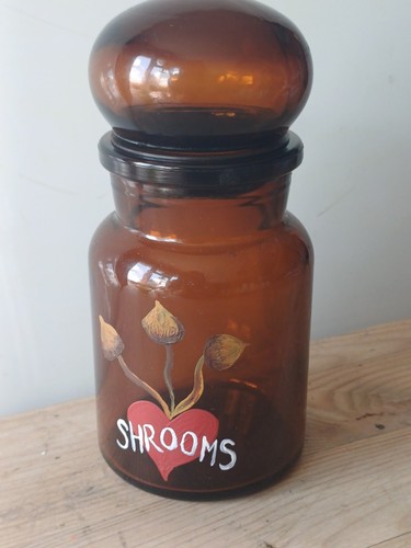 Hand painted amber glass - painted,