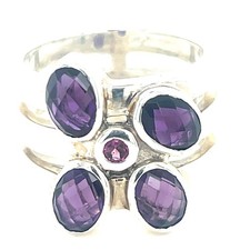 "Beatiful Vintage 5 Stone Purple Amethyst Fine Silver Ring 11.6g"
