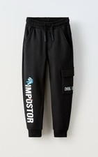 ZARA Among Us Impostor Black Pocket Cargo Trousers, Size 6 Years (116 cm), Boys