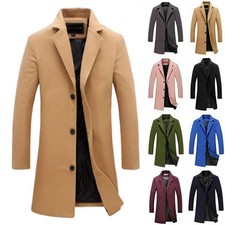 Mens Winter Warm Formal Trench Coat Long Jacket Tops Smart Work Overcoat Outwear
